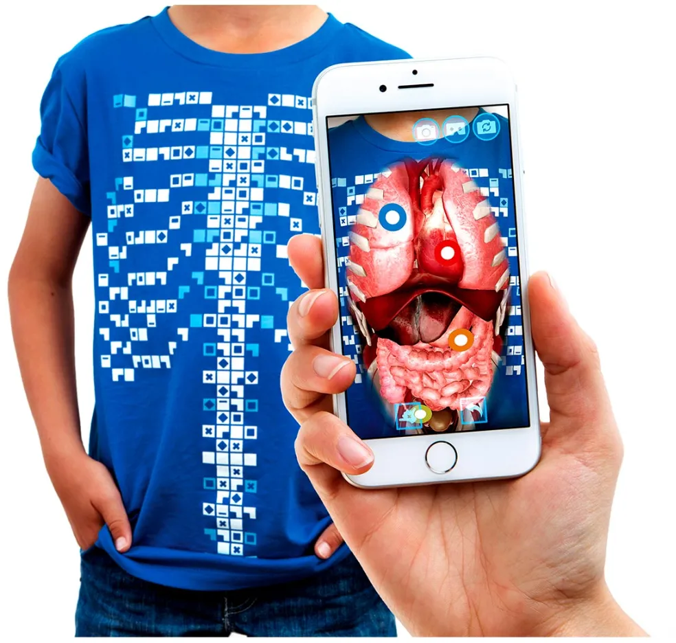 Edtech Tricou pentru adulti AR (Realitate Augmentata), Curiscope Virtuali Tee, Corpul uman, marimea M