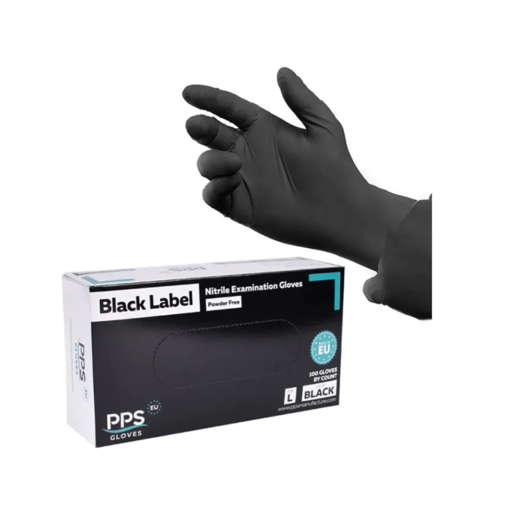 PPS Manusi nitril PPS Pro Label, unica folosinta, 5.5gr.-0.13mm, 100 buc/cutie - negre - marime L