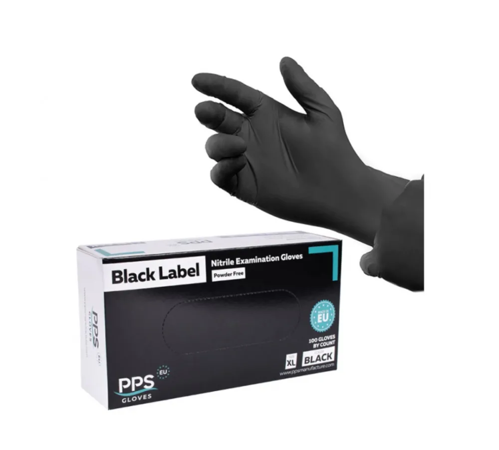 PPS Manusi nitril PPS Pro Label, unica folosinta, 5.5gr.-0.13mm, 100 buc/cutie - negre - marime XL