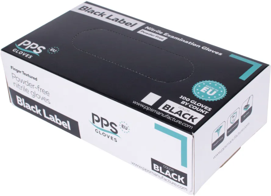 PPS Manusi nitril PPS Pro Label, unica folosinta, 5.5gr.- 0.13mm, 100 buc/cutie - negre - marime S