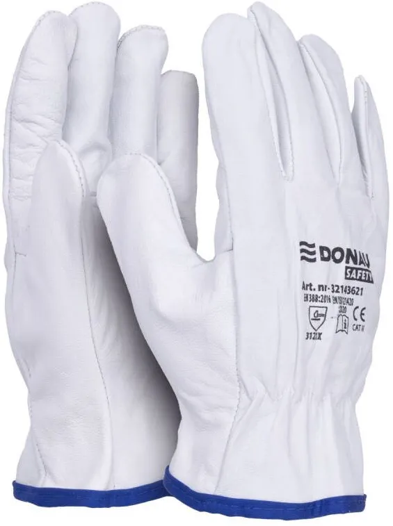Donau Safety Manusi protectie DONAU, din piele, grip, aratator intarit - marimea 8 - alb cu albastru