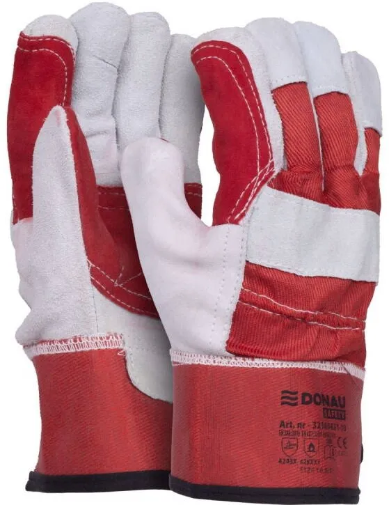 Donau Safety Manusi de protectie DONAU, din piele, manseta cauciucata, marimea 10.5 - alb cu rosu