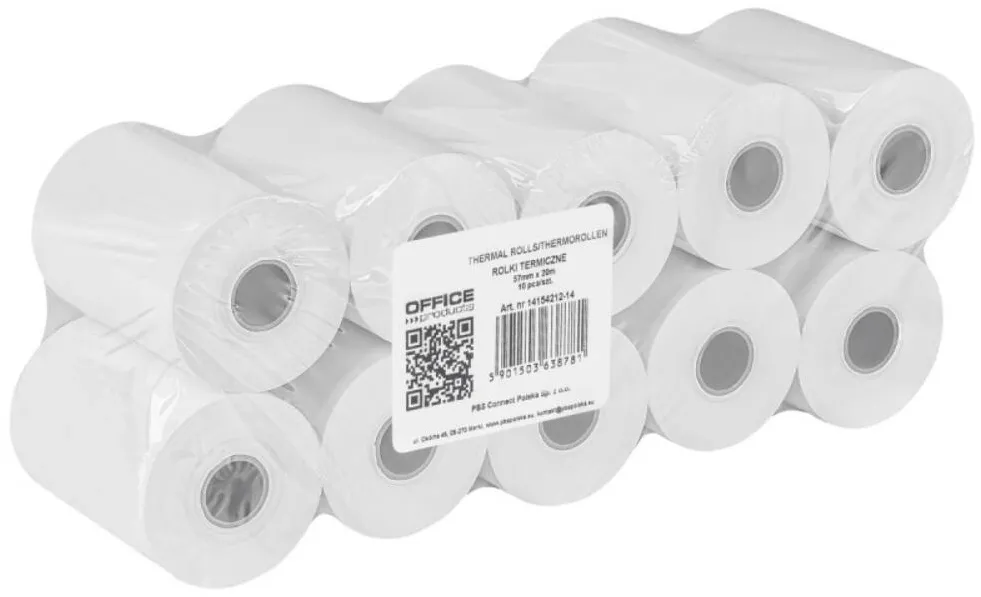 Banda etichete Office Products Role hartie termica pentru case de marcat, 57mm x 20m x D12mm, 10buc/set, Office Products