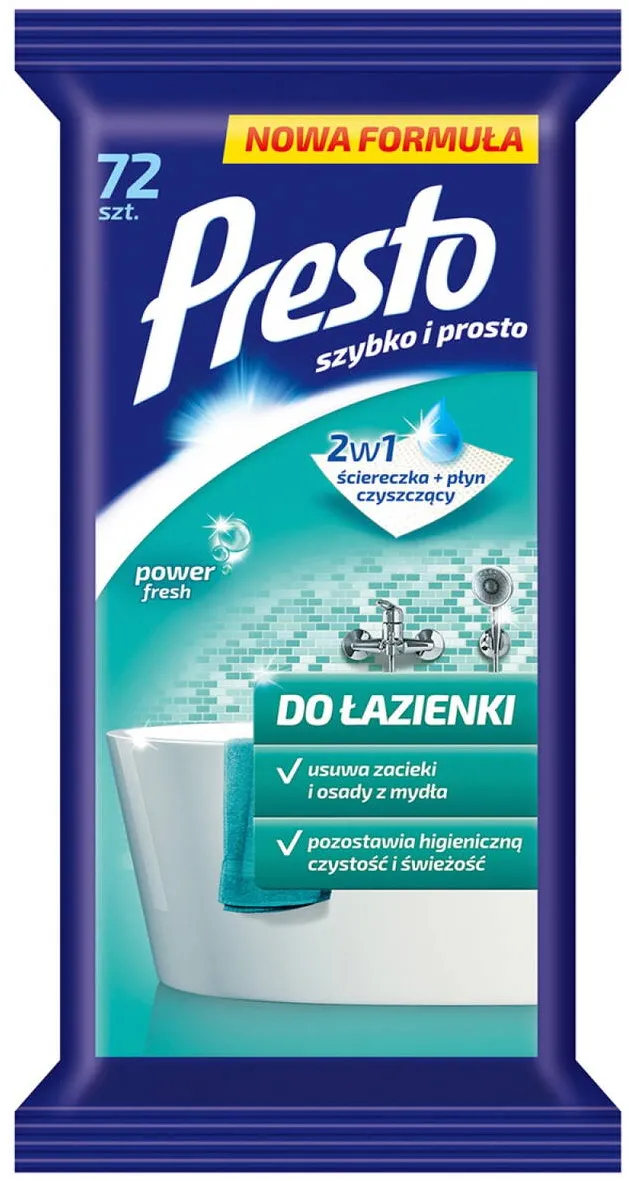 Presto Servetele umede pentru bai (obiecte ceramice), 72 buc/pachet, Presto - efect de stralucire