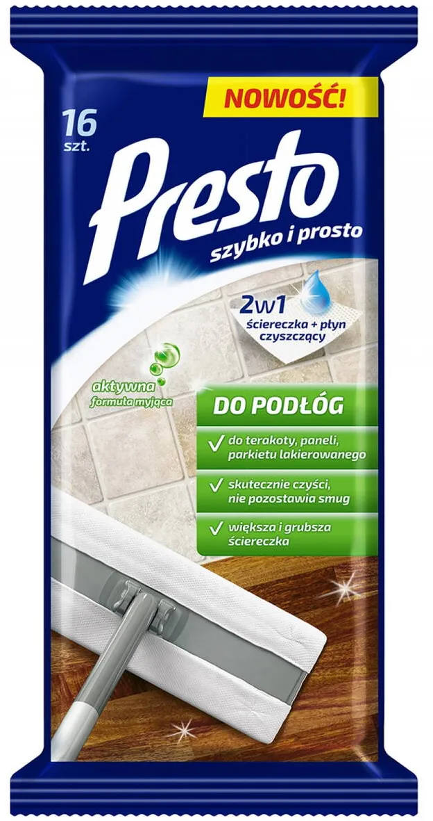 Presto Servetele umede pentru toate tipurile de pardoseli, 16 buc/pachet, Presto