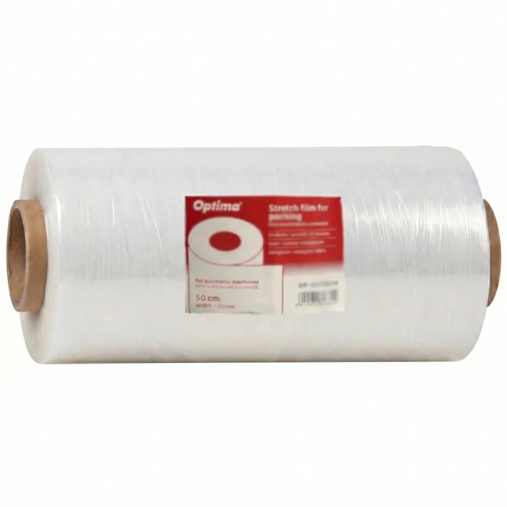 Benzi adezive Optima Folie stretch transparenta Optima, 50cm latime, 20microni, elongatie 200% - masini automate