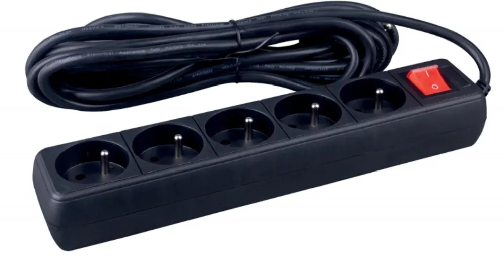 Office Products Prelungitor cu 5 prize, cablu 3 metri, cu intrerupator, Office Products - negru