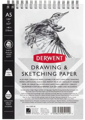 DERWENT Caiet pentru schite si desen DERWENT Professional, A5, cu spira, 30 coli, 165gsm, hartie alba