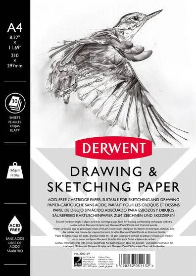DERWENT Caiet pentru schite si desen DERWENT Professional, A4, cu spira, 30 coli, 165gsm, hartie alba