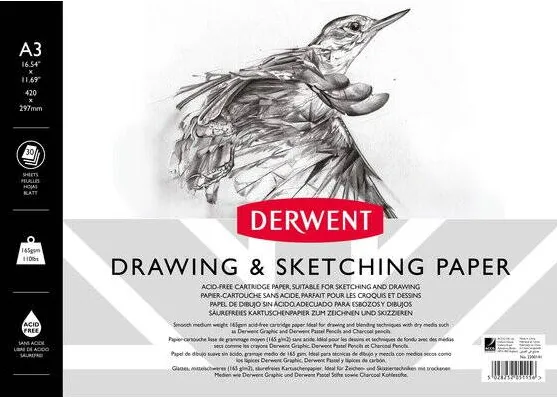 DERWENT Caiet pentru schite si desen DERWENT Professional, A3, cu spira, 30 coli, 165gsm, hartie alba