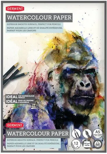 DERWENT Caiet pentru desen pe baza de apa DERWENT Proffesional, A5, 12 coli, 300gsm, hartie alba