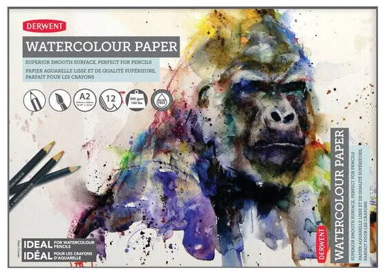 DERWENT Caiet pentru desen pe baza de apa DERWENT Proffesional, A2, 12 coli, 300gsm, hartie alba