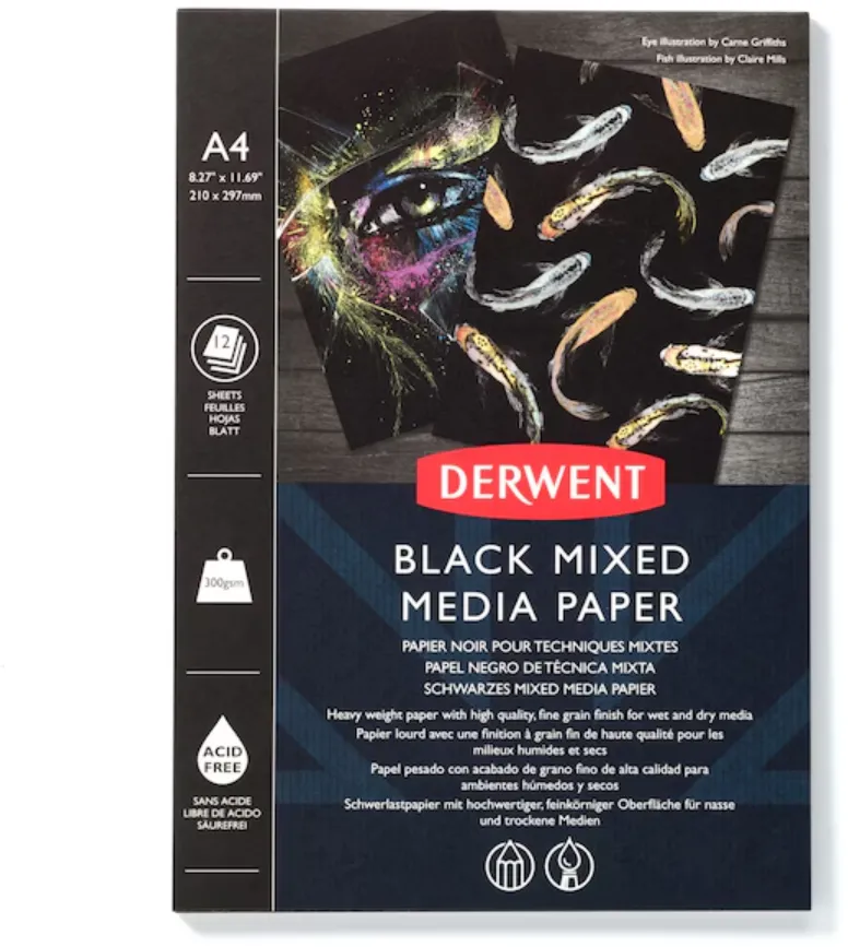 DERWENT Bloc de desen Derwent Professional, A4, 12 coli, 300g, pentru schite, desen, pictura, hartie neagra