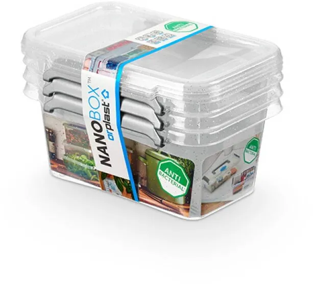 Nanobox Cutie plastic cu capac, pt alimente, antibacteriala, 3 buc/set, ORPLAST Nanobox - capacitate 500ml