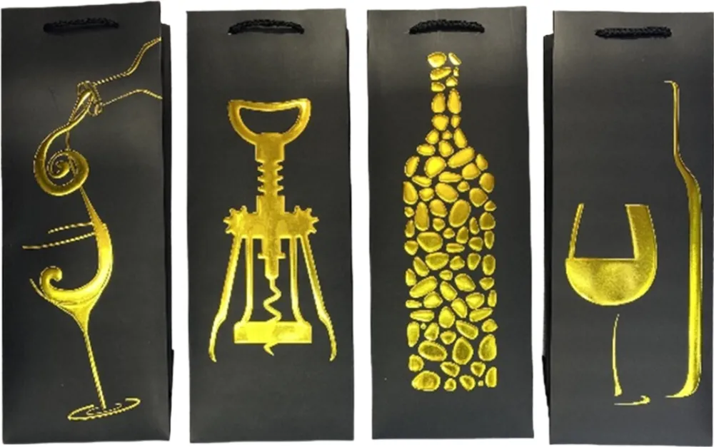 Pungi cadou Punga cadou pentru sticla, design Black/Gold, 36x12.8x8.4cm, modele asortate