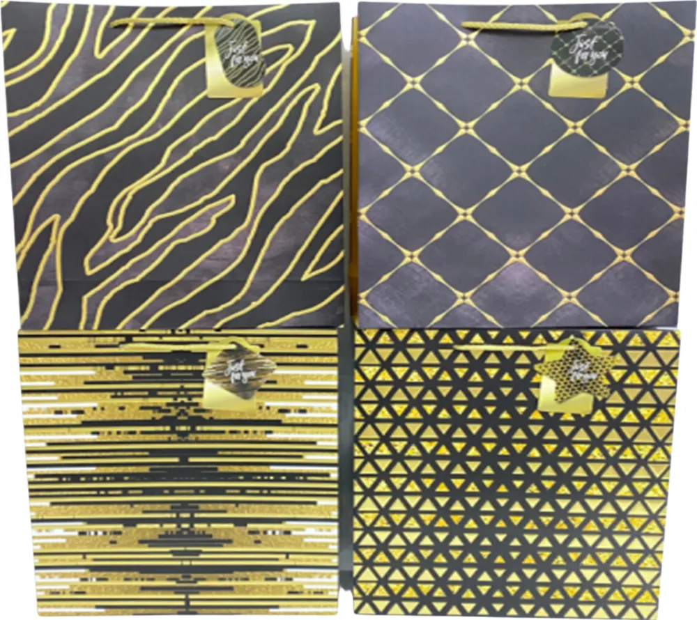 Pungi cadou Punga cadou, carton embosat, design Black/Gold, 32x26x10cm, modele asortate