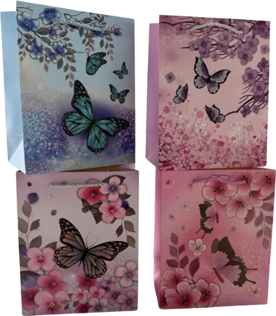 Pungi cadou Punga cadou, carton glitter 210gr, design Butterfly, 26x32x10cm, modele asortate