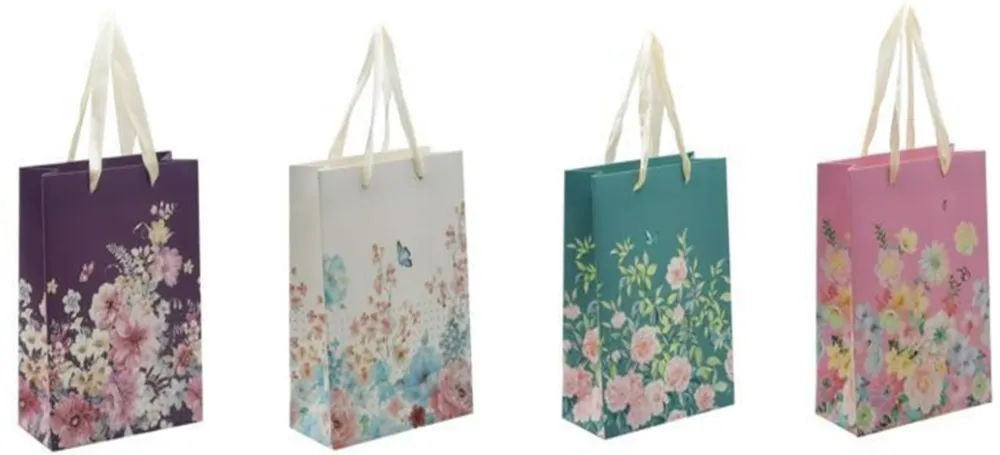 Pungi cadou Punga cadou, carton glitter 210gr, design Flowers, 26x32x10cm, modele asortate