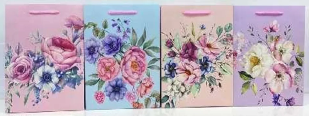 Pungi cadou Punga cadou, carton mat 210g, design Pastel Flowers, 18x23x10cm, modele asortate