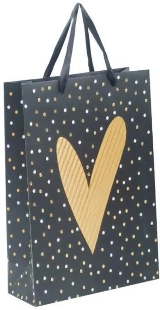 Pungi cadou Punga cadou, carton mat 210g, design Gold Heart, 26x32x10cm, modele asortate