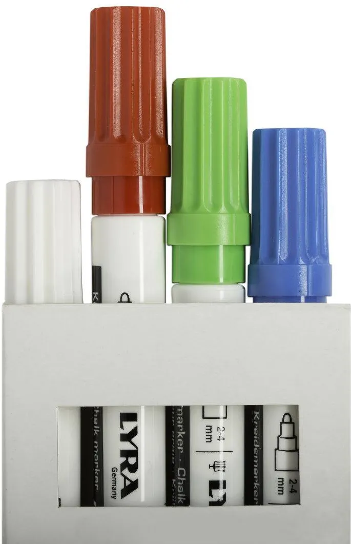 LYRA Marker cu creta, LYRA, pentru table de scris, varf 2-4mm, 4 culori/set