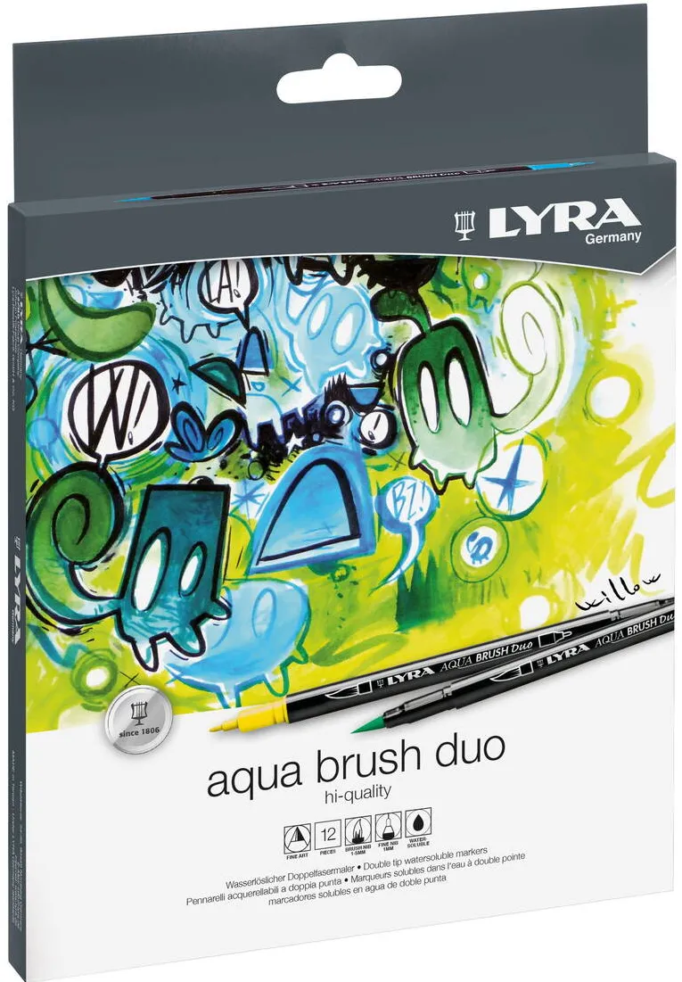 LYRA Markere LYRA Aqua Brush Duo, 2 capete (brush + 1mm), 12 culori/cutie