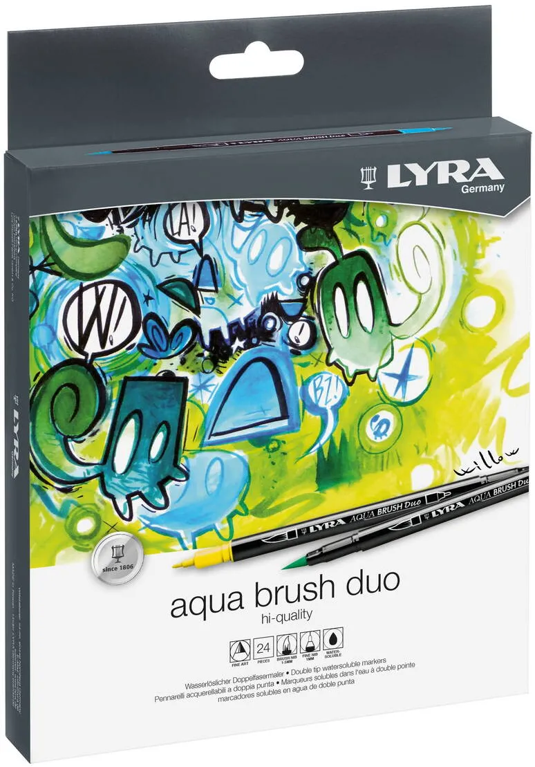 LYRA Markere LYRA Aqua Brush Duo, 2 capete (brush + 1mm), 24 culori/cutie