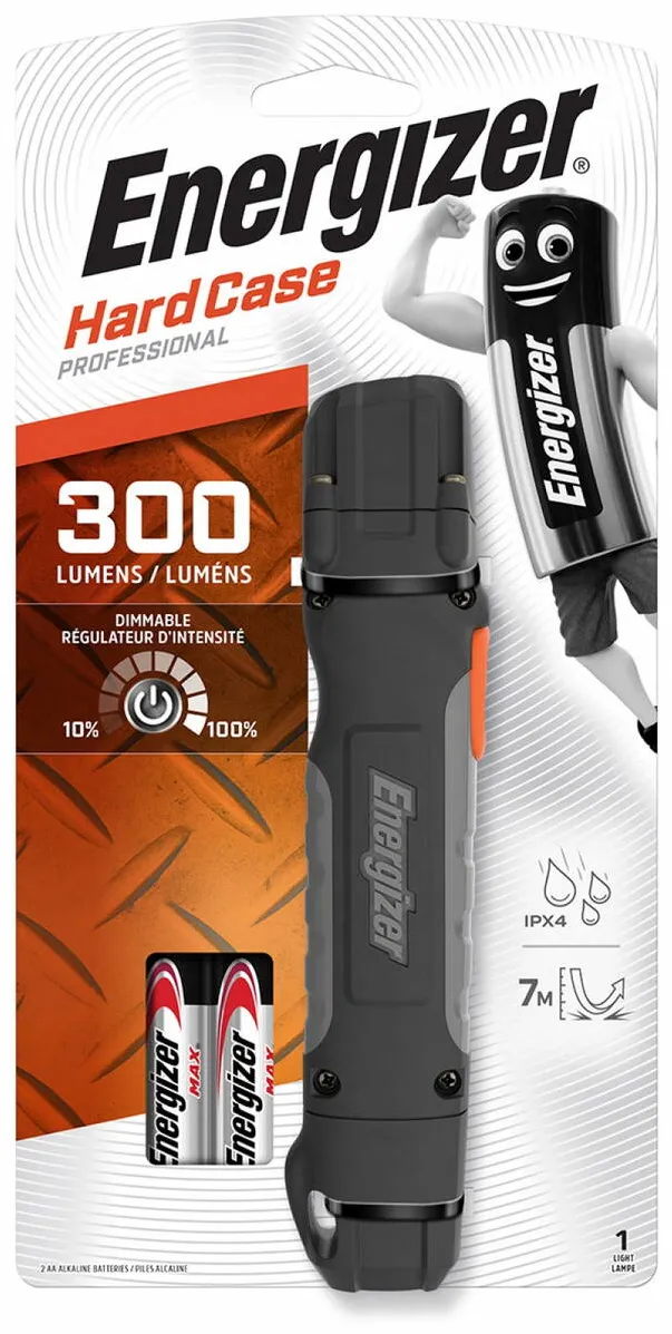 ENERGIZER Lanterna LED ENERGIZER Hard Case Profesionala, 300 lumeni, cu 2 baterii AA