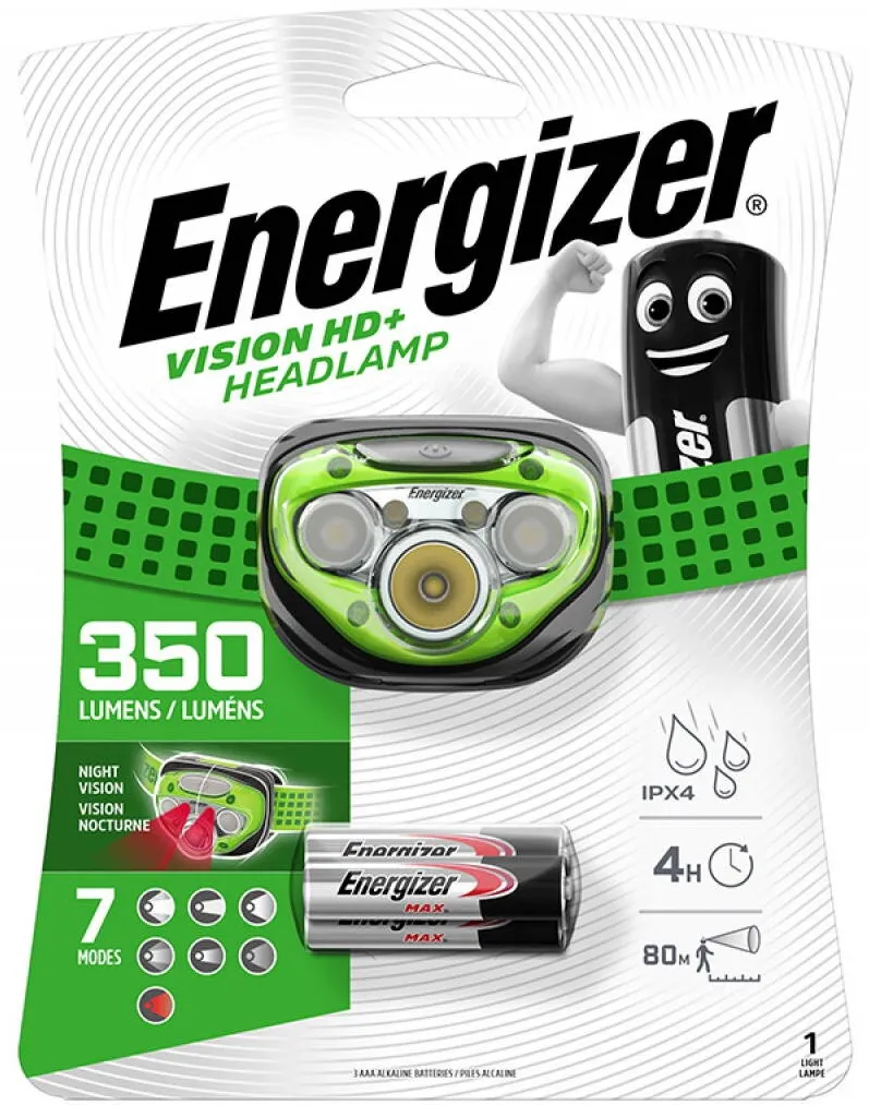 ENERGIZER Lanterna de cap, ENERGIZER Vision HD+, cu 7 leduri, 350 lumeni, raza 80m, 7 moduri, cu 3 baterii AAA