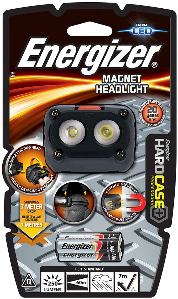 ENERGIZER Lanterna LED de cap, ENERGIZER Magnet Headlight, 250 lumeni, raza de 60m, cu 3 baterii AAA