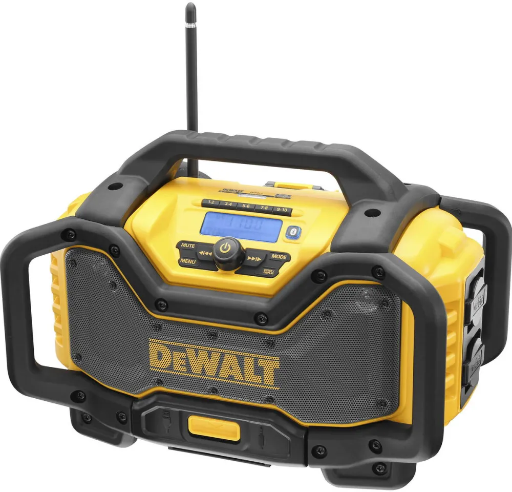 DeWalt DCR027-QW Cordless and Mains Radio, Construction Site Radio, Yellow/Black, FM, DAB+, AUX, Bluetooth