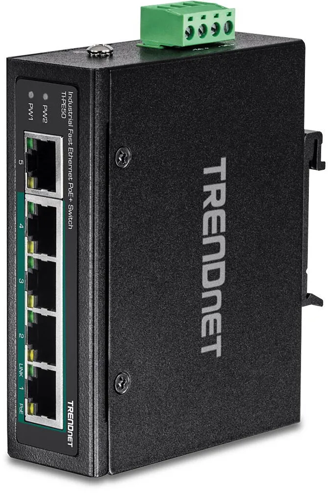 TRENDnet 5-Port Industrial Fast Eth. PoE+ DIN-Rail