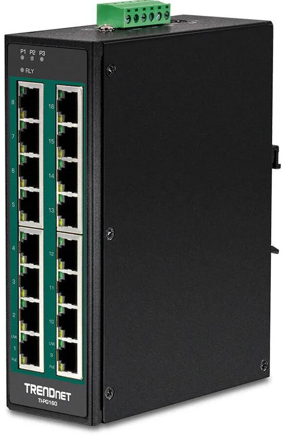 TRENDnet 16-Port Industrial Gigabit PoE+ DIN-Rail