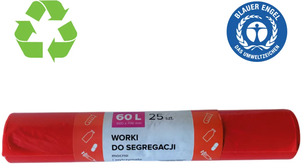 Resaco Saci plastic reciclat, standard, 60L, 60x70cm, 20 mic, 25buc/rola, RESACO - rosii-deseuri medicale