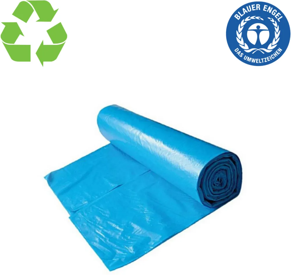 Resaco Saci plastic reciclat, standard, 60L, cu snur, 60x70cm, 25 microni, 10buc/rola, RESACO - albastri
