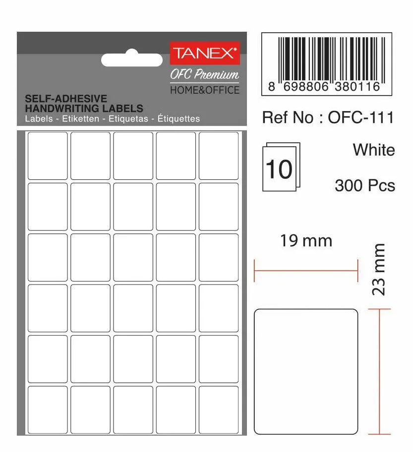Tanex Etichete autoadezive, 19 x 23 mm, 300 buc/set, TANEX, alb