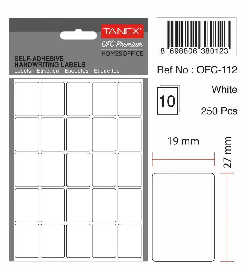 Tanex Etichete autoadezive, 19 x 27 mm, 250 buc/set, TANEX, alb