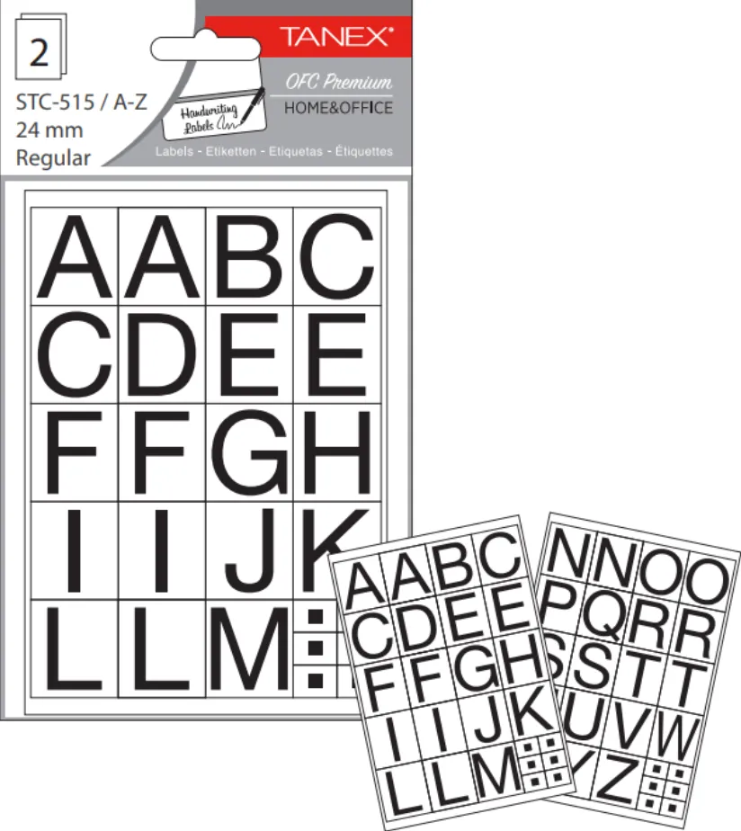 Tanex Etichete autoadezive cu litere, A-Z, 2 folii/set, TANEX, 20mm bold