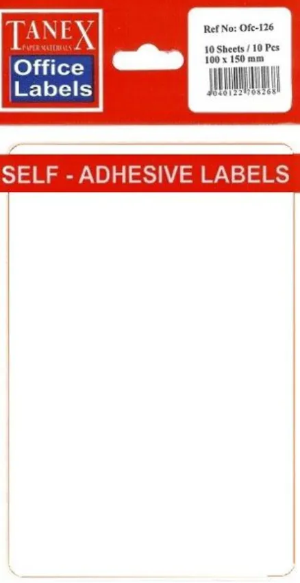 Tanex Etichete autoadezive, 100 x 150 mm, 80 buc/set, TANEX, alb