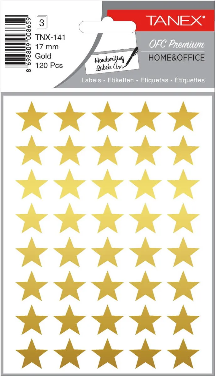 Tanex Stickere decorative, 40 buc/fila, 3 file/set, TANEX Kids - stelute - aurii