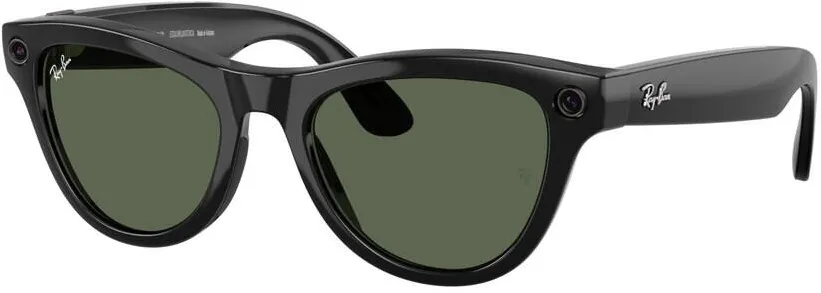 RAYBAN Ochelari Smart Ray-ban META Skyler Shiny, Wi-Fi 6, Bluetooth, Aparat foto cu filmare, Asistent vocal, 32GB Flash, Rama mata, Lentile G-15 Green Negru/Verde