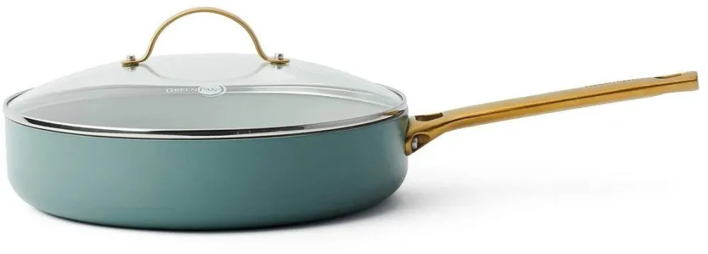 GreenPan Tigaie adanca cu capac, GreenPan Padova Skyblue, Ceramica, 28 cm, Albastru deschis