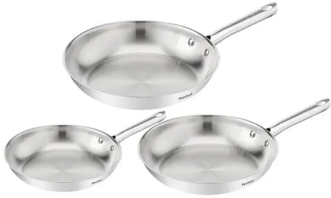 TEFAL Set 3 piese Tefal Duetto On, Tigaie 20 / 24 / 28 cm, inox, inductie, maner ergonomic, incalzire rapida & uniforma, argintiu