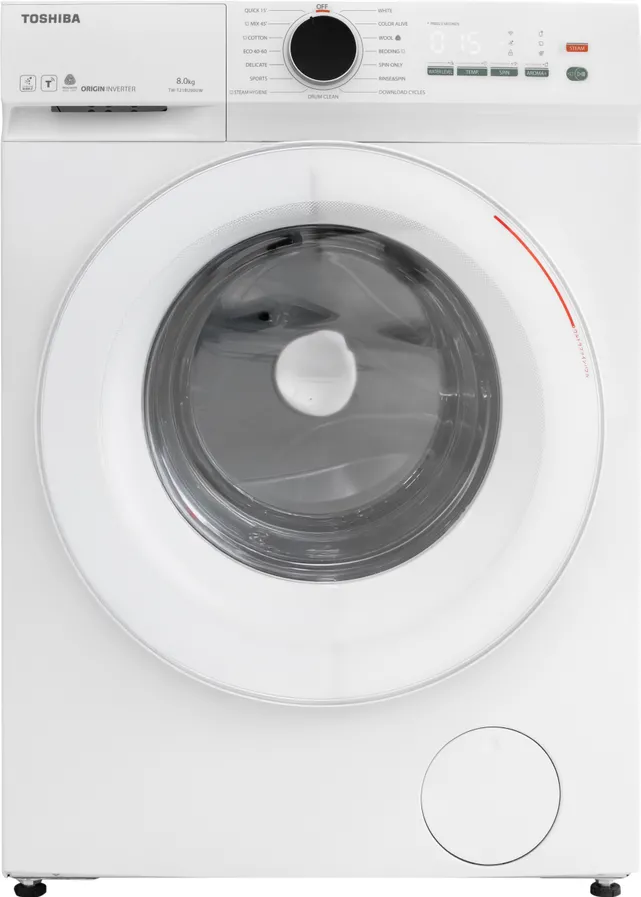 Toshiba Masina de spalat TW-T21BU90UWBK(WW), 8kg, 1400RPM, clasa A, Slim, diametru hublou interior:330mm, Functie AROMA+, Functie Abur, Tehnologie UFB, Wi-Fi, motor inverter, Alb