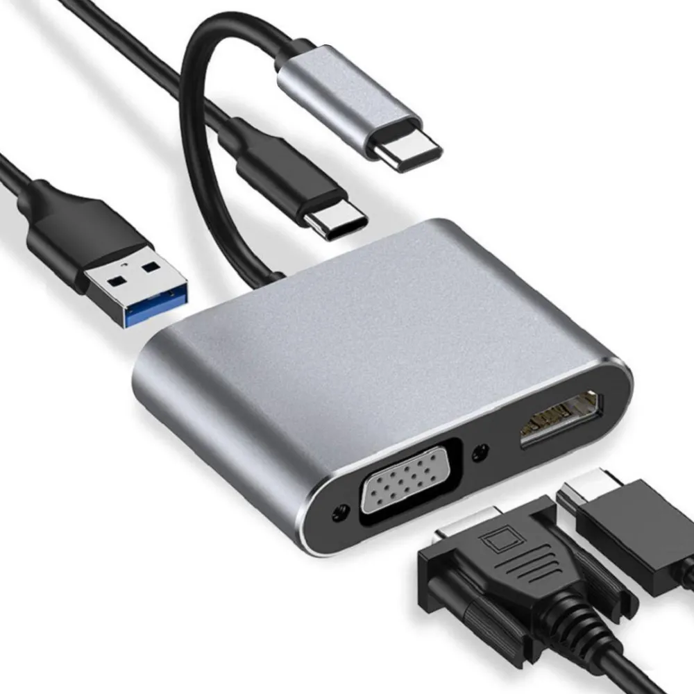 Hub USB IBOX Statie de andocare IBOX IUHCHDVGA USB Typ-C 4 in 1, USB 3.0, PD 100W, HDMI 4K30Hz, VGA FullHD