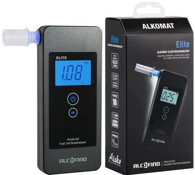 AlcoFind Set Alkomat Electrochimic Alcofind Elite Cu Accesorii, Alcofind, Elite, 108x47x17 mm, Senzor Celula De Masurare Electrochimica Din Platina, Domeniu De Masurare >0.00 – 5.00 ‰ Hi – Dupa Depasirea Pragului De Alarma