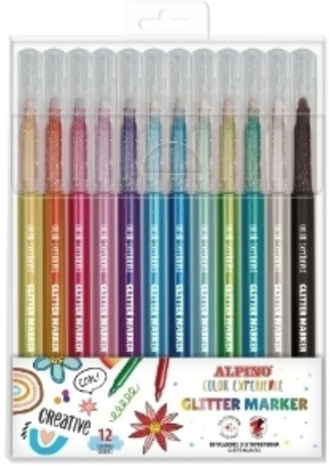 Alpino Marker cu sclipici, varf 3,3 mm, 12 buc/set, ALPINO