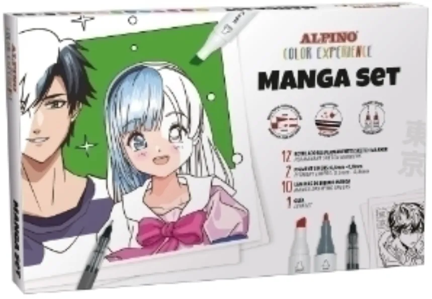 Alpino Set ALPINO Manga, contine 12x markere sketch, 2x liner pigment, 12 planse