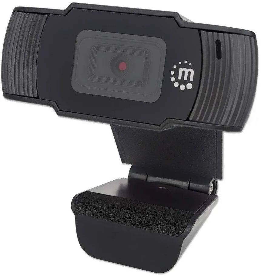 Camera Web MANHATTAN Manhattan USB Webcam, Two Megapixels (Clearance Pricing), 1080p Full HD, USB-A, Integrated Microphone, Adjustable Clip Base, 30 frame per second, Black, Three Year Warranty, Box