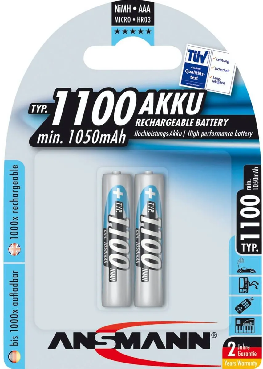 Ansmann Acumulator/Incarcator 1x2 NiMH rech. battery 1100 Micro AAA 1050 mAh